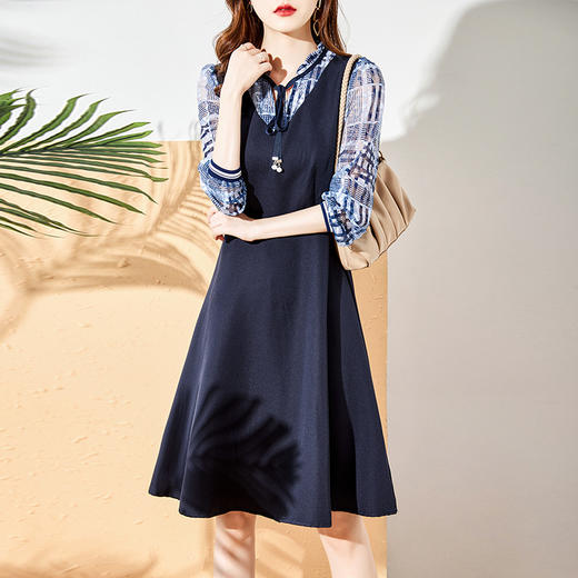 蕾丝拼接小香风连衣裙女2022年秋装新款显瘦法式气质收腰优雅裙子AHM dtyx2117 商品图0