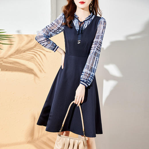 蕾丝拼接小香风连衣裙女2022年秋装新款显瘦法式气质收腰优雅裙子AHM dtyx2117 商品图2