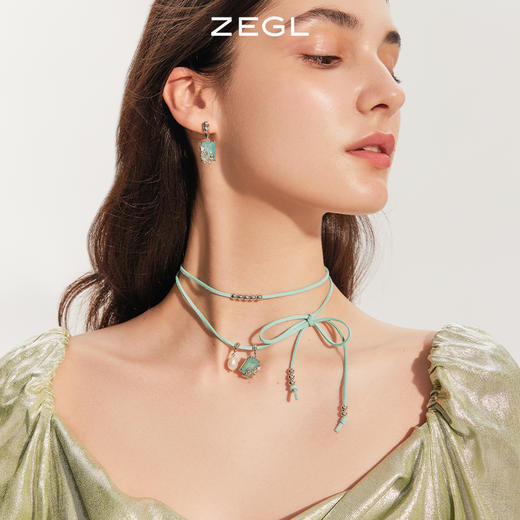 ZEGL设计师郁郁青葱系列郁金香淡水珍珠项链女小众绿色叠戴锁骨链 商品图1