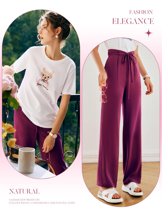 OLrain法式高级穿搭红色休闲裤女夏季2022新款高腰阔腿设计感裤子 商品图0