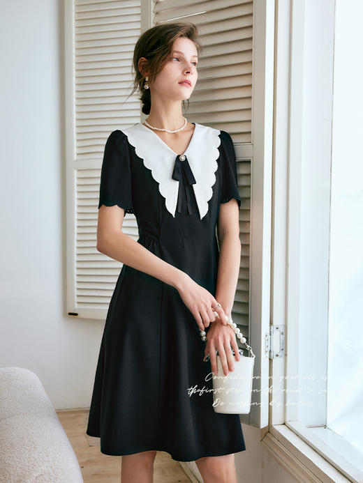 欧芮儿OLrain法式黑色赫本风连衣裙女夏季2022年新款泡泡袖裙子 商品图2