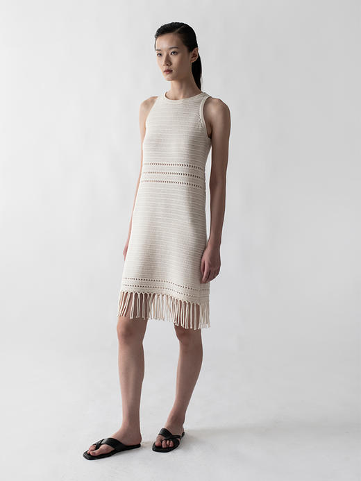 322工房手工流苏背心裙2022秋冬新款棉羊绒流苏针织镂空连衣裙女 商品图2