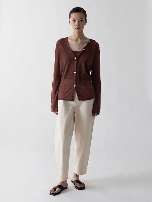 322工房薄如蝉翼丝光羊毛开衫2022年秋冬新款V领长袖针织外套上衣 商品图1