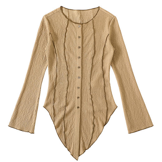 CryingCenter 浅卡其燕尾摆喇叭袖超显瘦衬衫 微弹 哭喊中心 商品图4