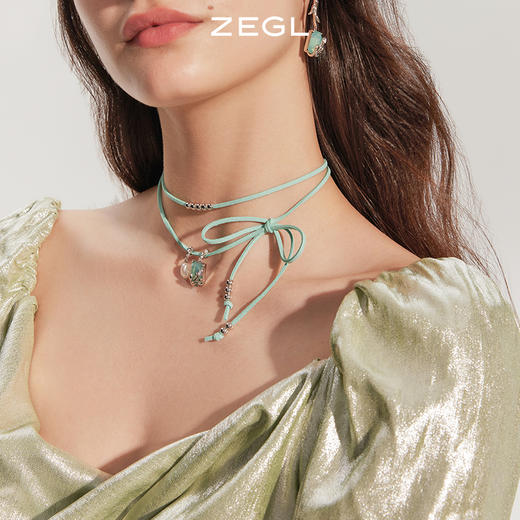 ZEGL设计师郁郁青葱系列郁金香淡水珍珠项链女小众绿色叠戴锁骨链 商品图2