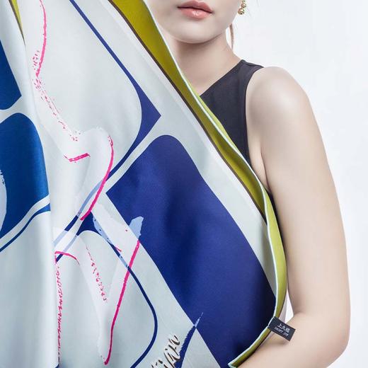 SAINTJOY/上久楷 真丝方巾牛气冲天 黄灰色&蓝灰色&橘色FJS21013 商品图6