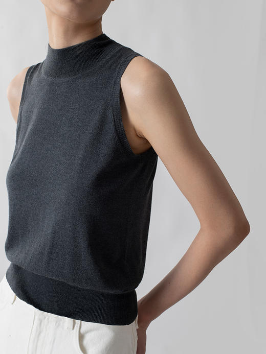 322工房知性半高领百搭针织背心2022秋冬新款丝羊绒纯色打底衫女 商品图2