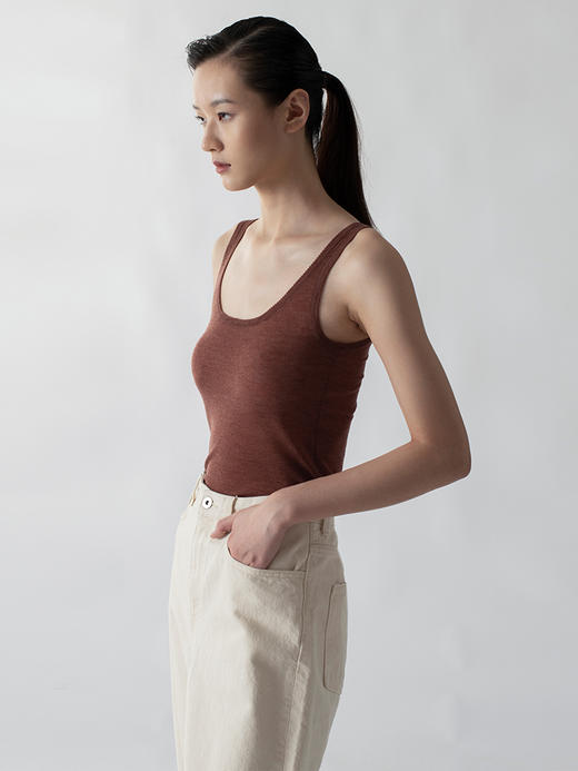 322工房透视吊带B备打底背心2022年秋冬新款丝光羊毛修身纯色吊带 商品图2