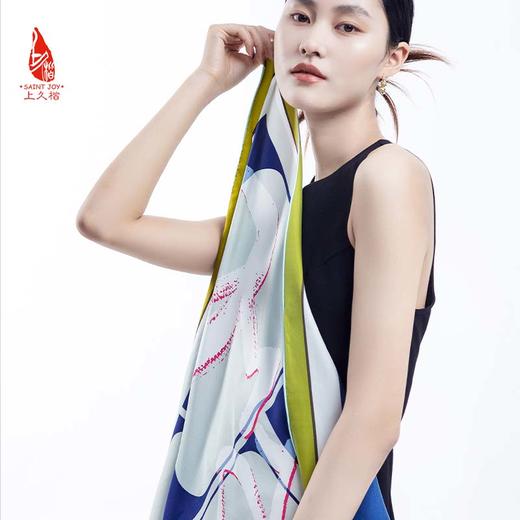 SAINTJOY/上久楷 真丝方巾牛气冲天 黄灰色&蓝灰色&橘色FJS21013 商品图5