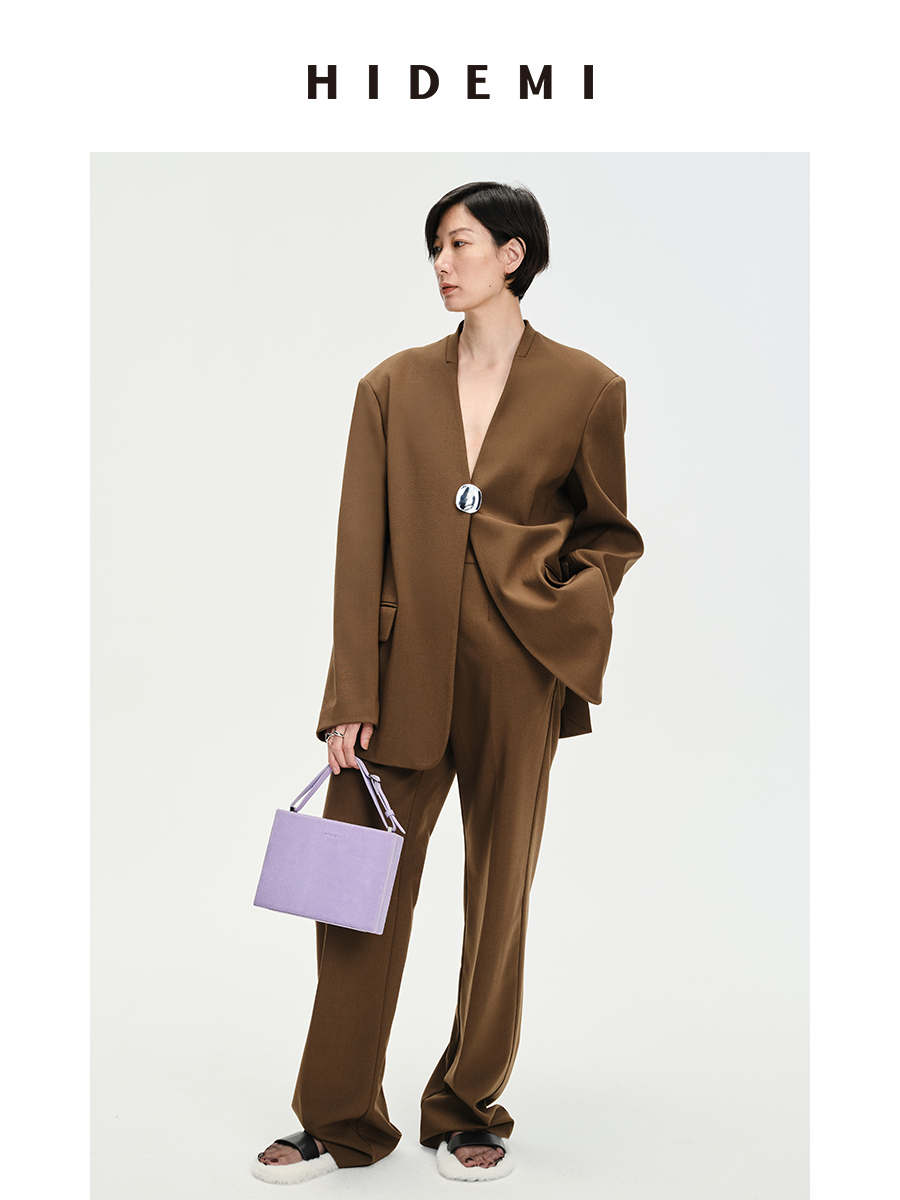 HIDEMI 简约廓形西装三件套西装/马夹/长裤 巧克力棕/黑色