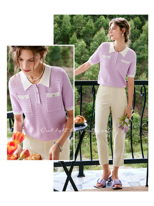 OLrain法式高级穿搭紫色小香风针织衫女夏季2022新款宽松薄款上衣 商品图0