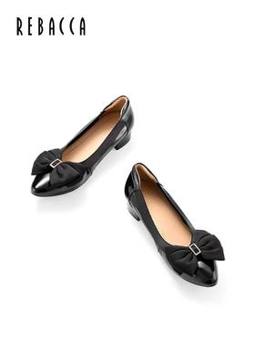 2楼瑞贝卡浅口蝴蝶结拼色粗跟女鞋25IA0307