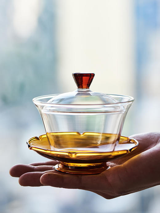 永利汇禾器玻璃盖碗茶碗晶彩沁莲盖碗高品质茶具耐热玻璃三才盖碗 商品图3