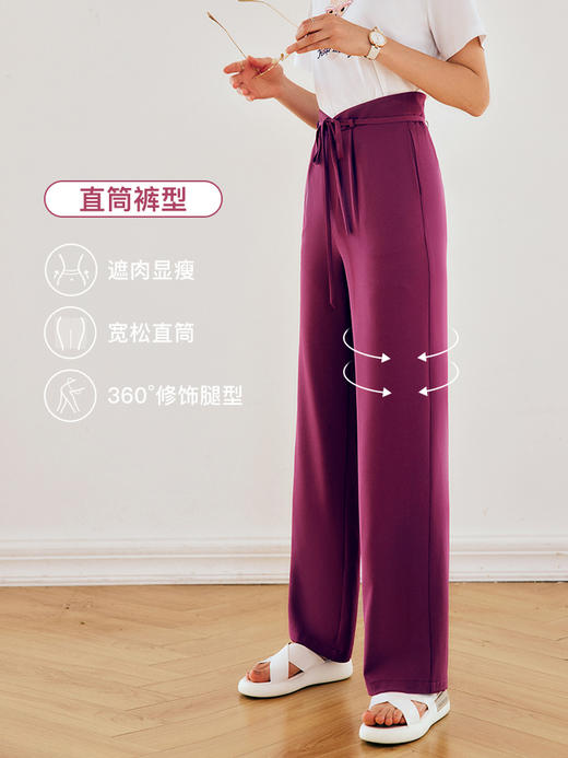 OLrain法式高级穿搭红色休闲裤女夏季2022新款高腰阔腿设计感裤子 商品图3