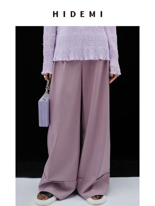 HIDEMI 简约设计感卷边直筒裤 灰色/藕粉色 商品图6
