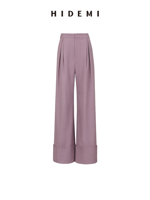 HIDEMI 简约设计感卷边直筒裤 灰色/藕粉色 商品图9
