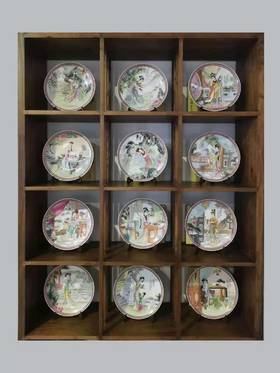 艺术瓷厂 纯手绘粉彩十二金钗挂盘