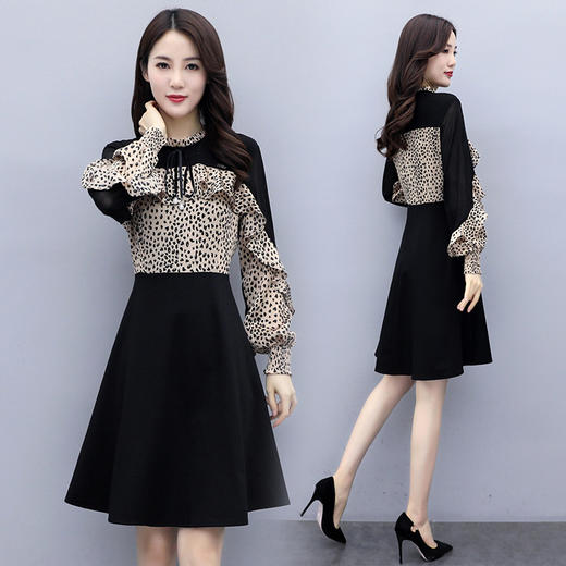 2022秋款连衣裙长袖小个子荷叶袖气质收腰甜美拼接裙HR-WQ999359 商品图1