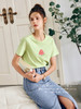 OLrain法式绿色短袖t恤女夏季2022新款宽松显瘦百搭西瓜圆领上衣 商品缩略图2