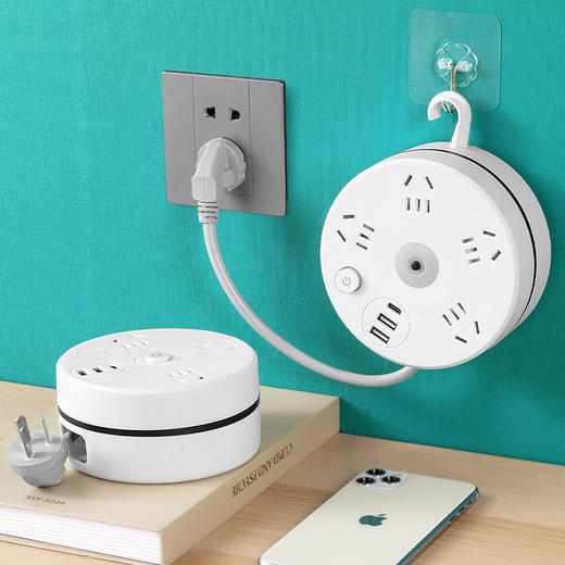【赠送1个挂钩贴】家用可伸缩收纳多功能插座2.8米，USB插孔+独立开关夜灯 商品图4