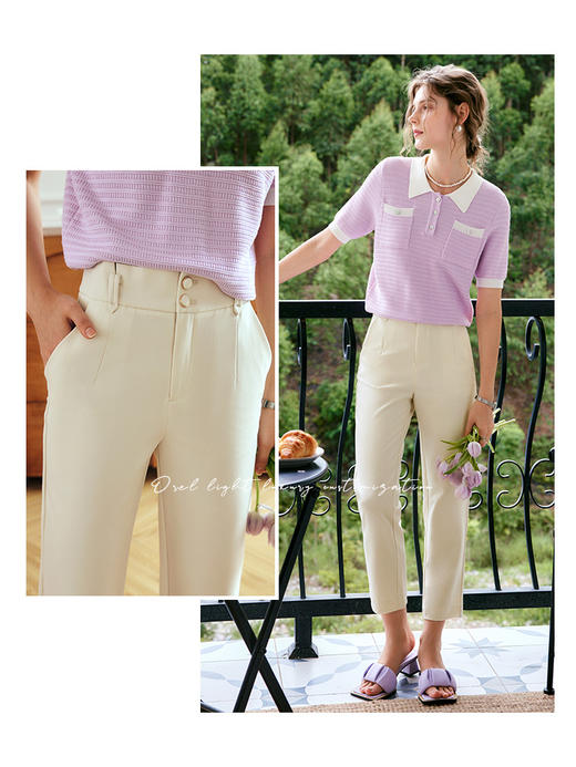 OLrain法式白色休闲裤女夏季2022新款高腰休闲阔腿通勤百搭西装裤 商品图0