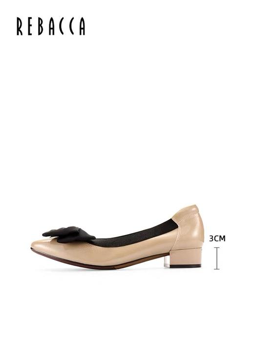 2楼瑞贝卡浅口蝴蝶结拼色粗跟女鞋25IA0307 商品图1