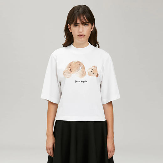 PALM ANGELS 棕榈天使 女士棉质断头熊徽标印花短款圆领短袖T恤 白色 PWAA020C99JER001 0160 商品图1