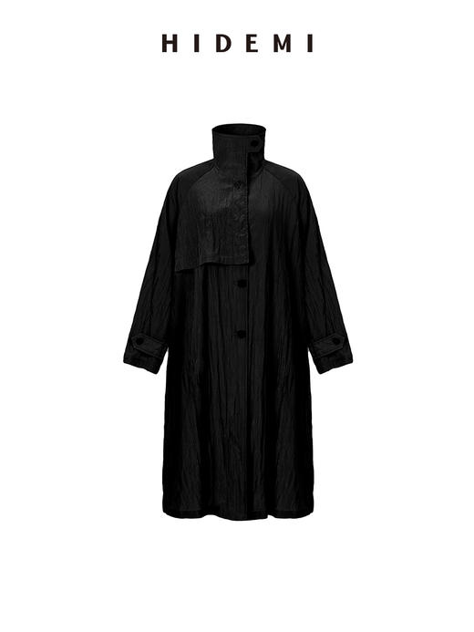 HIDEMI 简约微褶皱设计感廓形风衣 栗子色/黑色 商品图14
