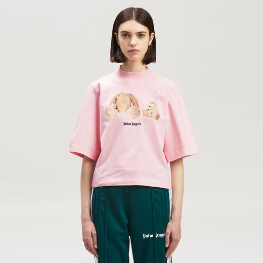 PALM ANGELS 棕榈天使 女士棉质断头熊徽标印花短款圆领短袖T恤 粉色 PWAA020C99JER001 3460 商品图1