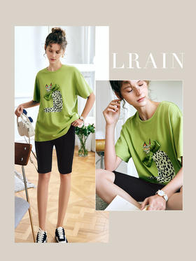 OLrain法式短袖纯棉t恤女夏季2022年新款宽松猫咪印花设计感上衣