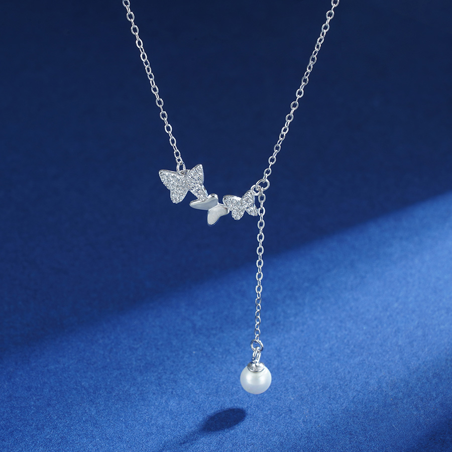【优曼】子佩集S925银蝴蝶流苏珍珠项链【ZYXS-A2586】2208
