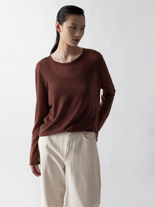 322工房薄如蝉翼百搭打底衫2022您秋冬新款丝光羊毛薄款套头衫女 商品图3