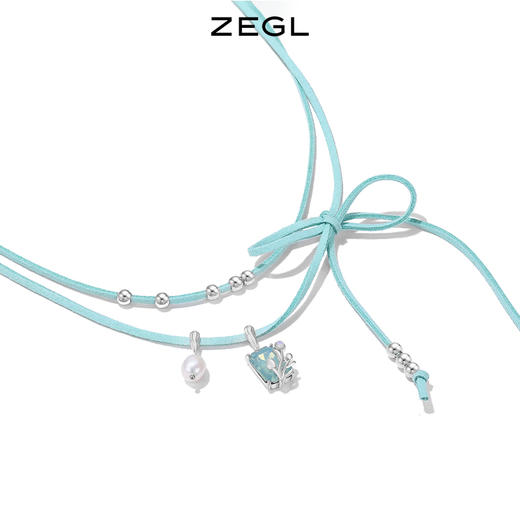 ZEGL设计师郁郁青葱系列郁金香淡水珍珠项链女小众绿色叠戴锁骨链 商品图3