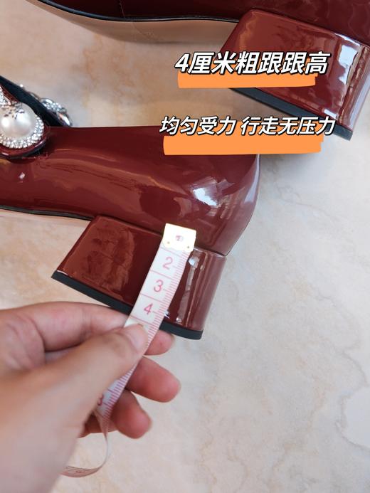 skp奢品牌代工厂定制——不磨脚的超软漆皮玛丽珍方跟鞋！超显瘦包脚！超软头层胎牛漆 柔软羊皮里 鞋跟包面皮！北京SKP商场线下款跟单 某明星同款车厘子色/黑金配色 4CM粗跟行走不累脚 精致复古方头 商品图8
