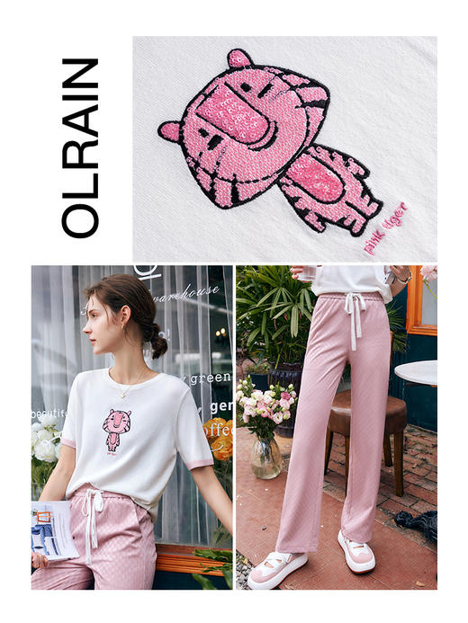 OLrain法式白色套头针织衫女夏季2022年新款修身刺绣圆领短袖上衣 商品图1