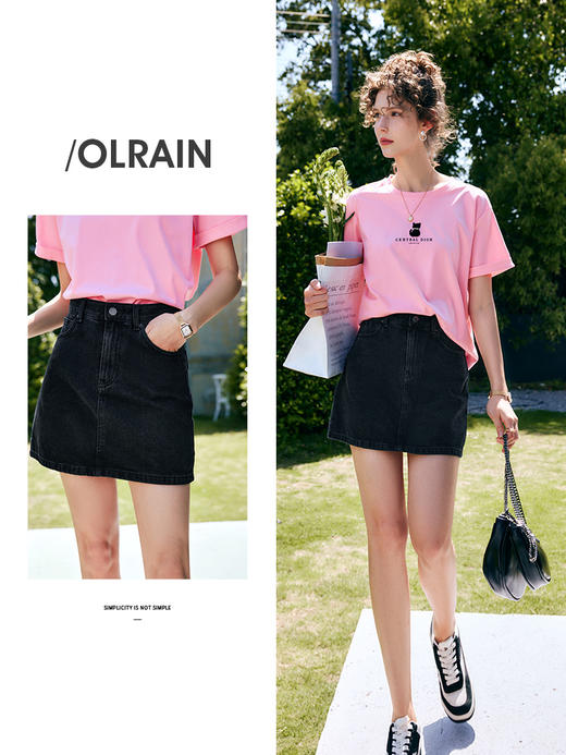 OLrain法式高级穿搭黑色牛仔半身裙女夏季2022年新款高腰包臀短裙 商品图0