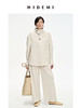 HIDEMI 立领纽扣口袋设计感自然厚款粗亚麻极简套装 上衣/九分裤 米杏色/黑色 商品缩略图0