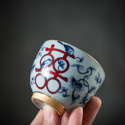 青花喜乐如意对杯 陶瓷茶杯一对礼盒包装 商品图1