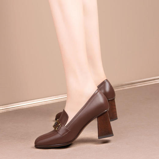 法式复古时尚小方头，金属扣高跟鞋单鞋 HY-H2679 商品图4