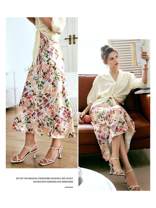 OLrain法式高级穿搭碎花半身裙女夏季2022新款高腰气质a字中长裙 商品图2