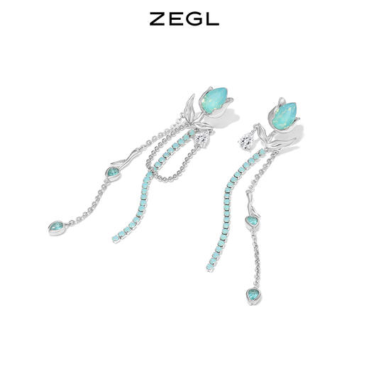 ZEGL设计师郁郁青葱系列郁金香流苏耳环女长款新中式耳钉银针耳饰 商品图3