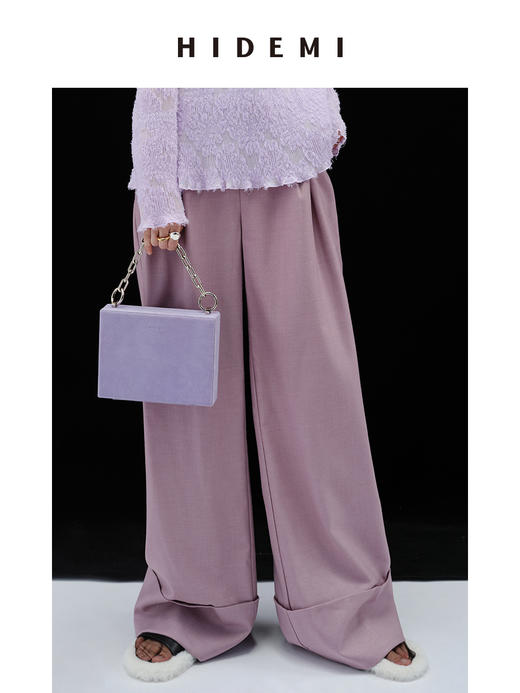 HIDEMI 简约设计感卷边直筒裤 灰色/藕粉色 商品图8