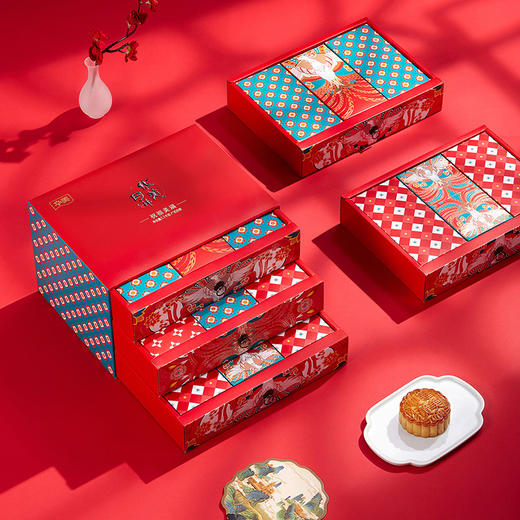 华美中秋月饼礼盒祝福美满1100g（箱装三层礼盒） 商品图2
