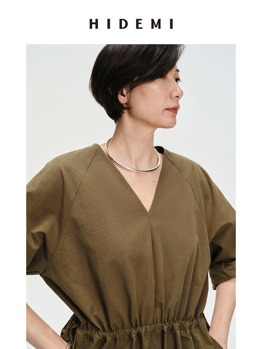 HIDEMI 铜绿色抽绳水洗棉设计感连体裤 商品图9