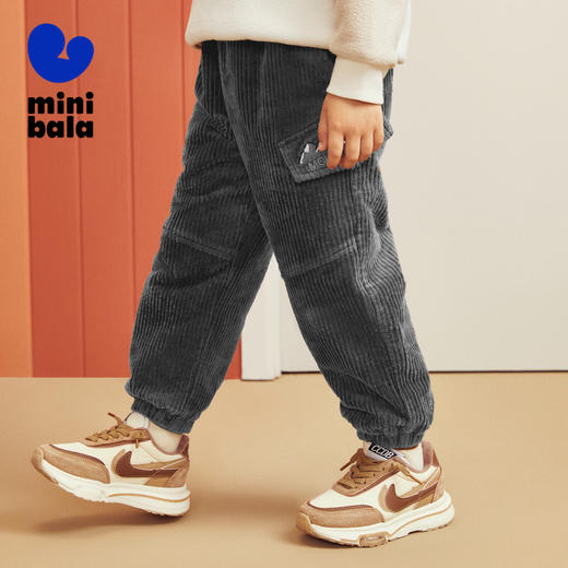 迷你巴拉男童女童休闲裤冬季宝宝加绒保暖复古灯芯绒长裤 商品图1