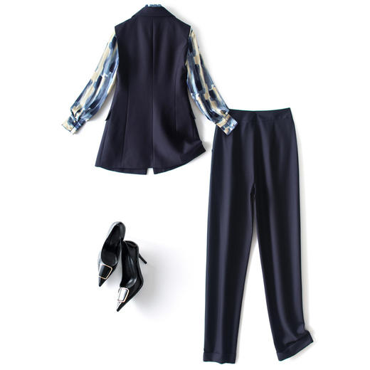 OLSZ60674新款时尚优雅气质缎面衬衫西装马甲西装裤三件套 商品图2