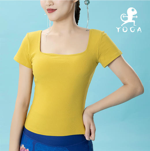 壁虎瑜伽【2208SY189】方领柔软高弹瑜伽短袖（一体式胸垫）（5天发货） 商品图0