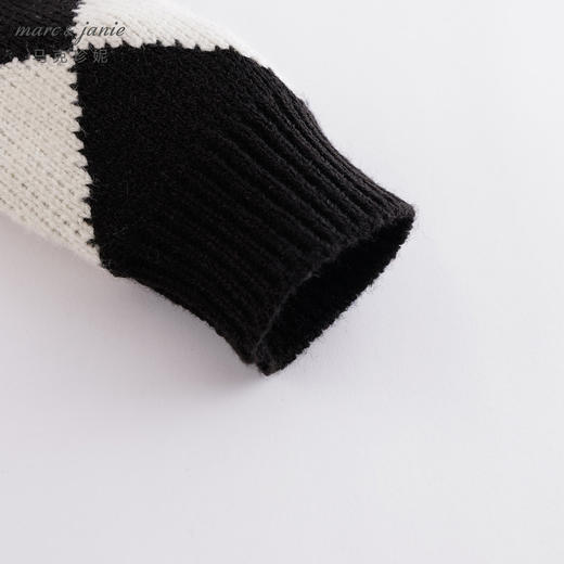 马克珍妮秋装新款 男童黑白菱格柔蓝绒针织衫 儿童外套221515 商品图4