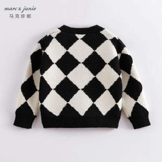 马克珍妮秋装新款 男童黑白菱格柔蓝绒针织衫 儿童外套221515 商品图1