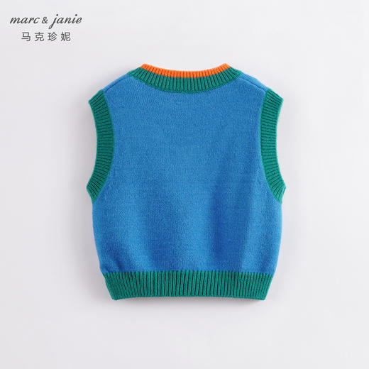 马克珍妮秋装新款 男童V领撞色柔蓝绒针织背心马甲221510 商品图1